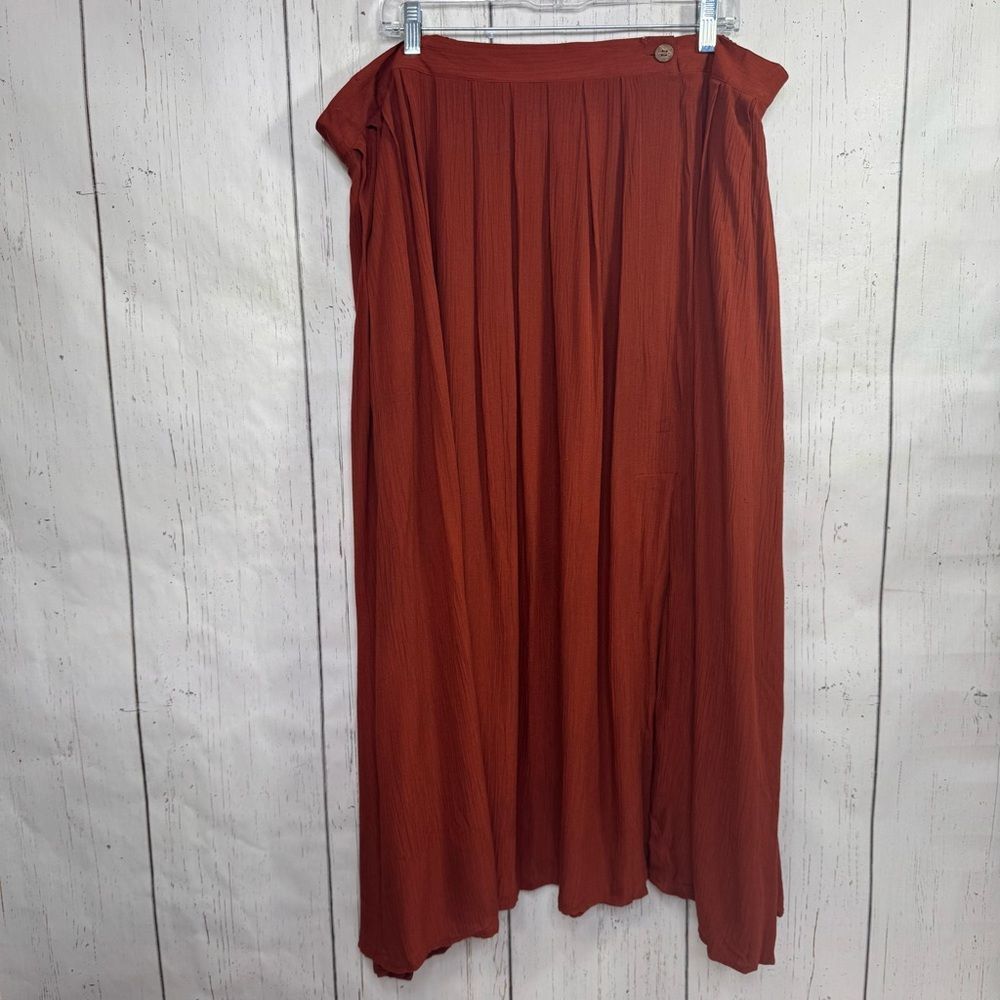 Vintage Maggie Lawrence Rust Rayon Maxi Skirt Plus 90s Boho Lagenlook Earthy